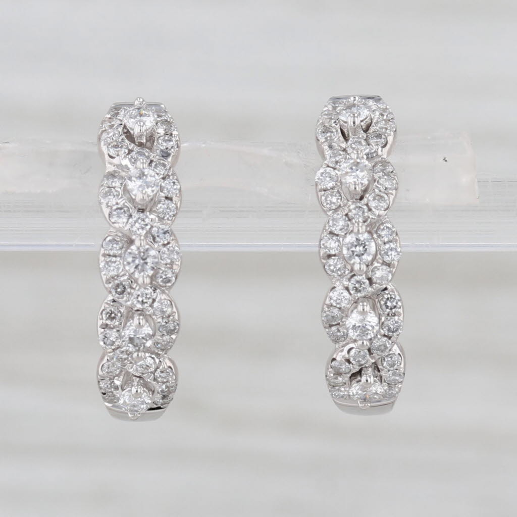 0.50ctw Diamond Woven Hoop Earrings 14k White Gold Snap Top Round Hoops