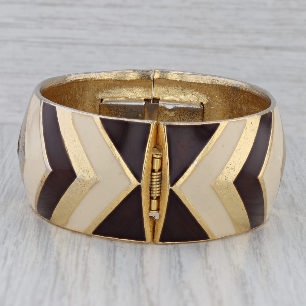 Gray Balenciaga Enamel Mosaic Bangle Bracelet Gold Toned Statement 7" 26.6mm