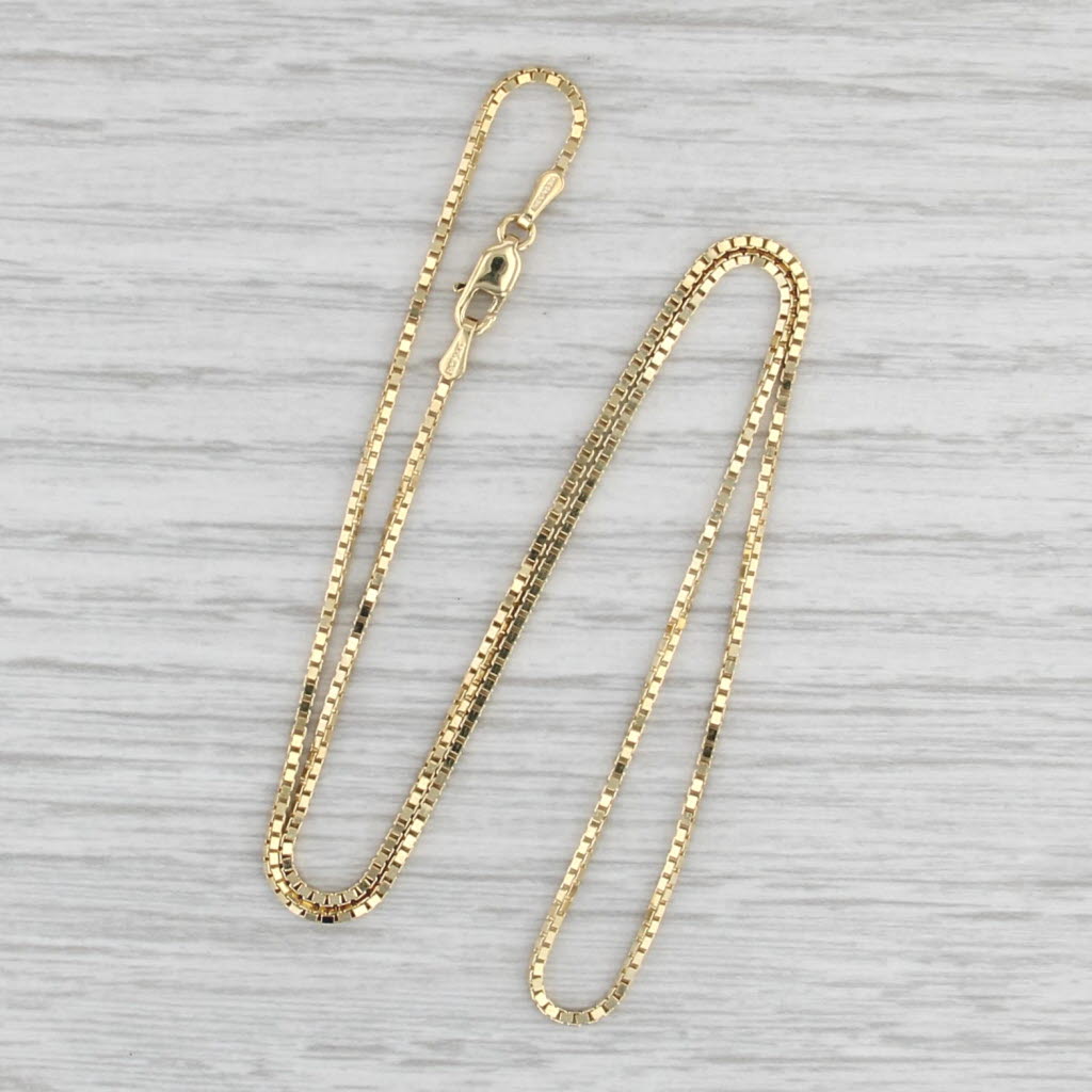New Box Chain 14k Yellow Gold 16" 1.1mm Lobster Clasp