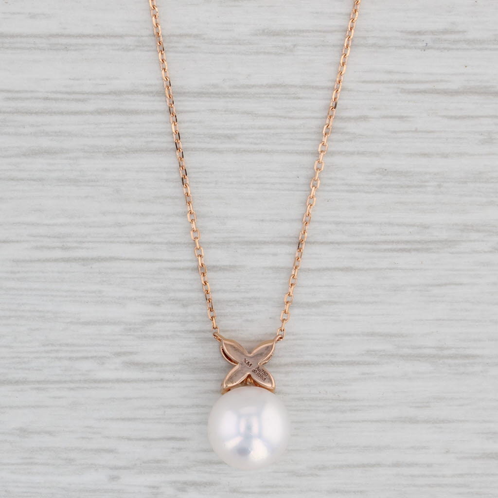 Light Gray Cultured Pearl Diamond Pendant Necklace 18k Rose Gold 16" - 18" Cable Chain