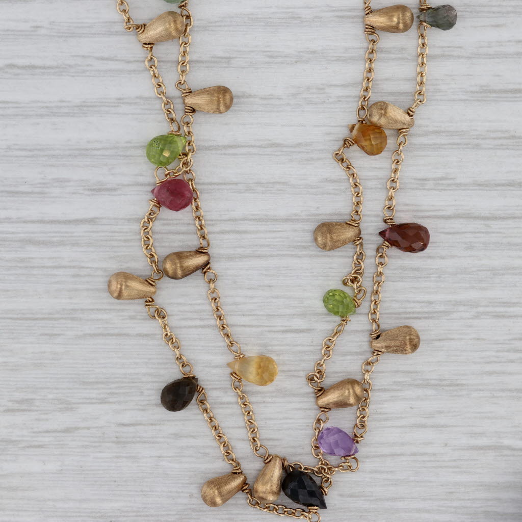 Gray Gemstone Briolette Fringe 2-Chain Necklace 14k Gold 16.75" Tourmaline Citrine