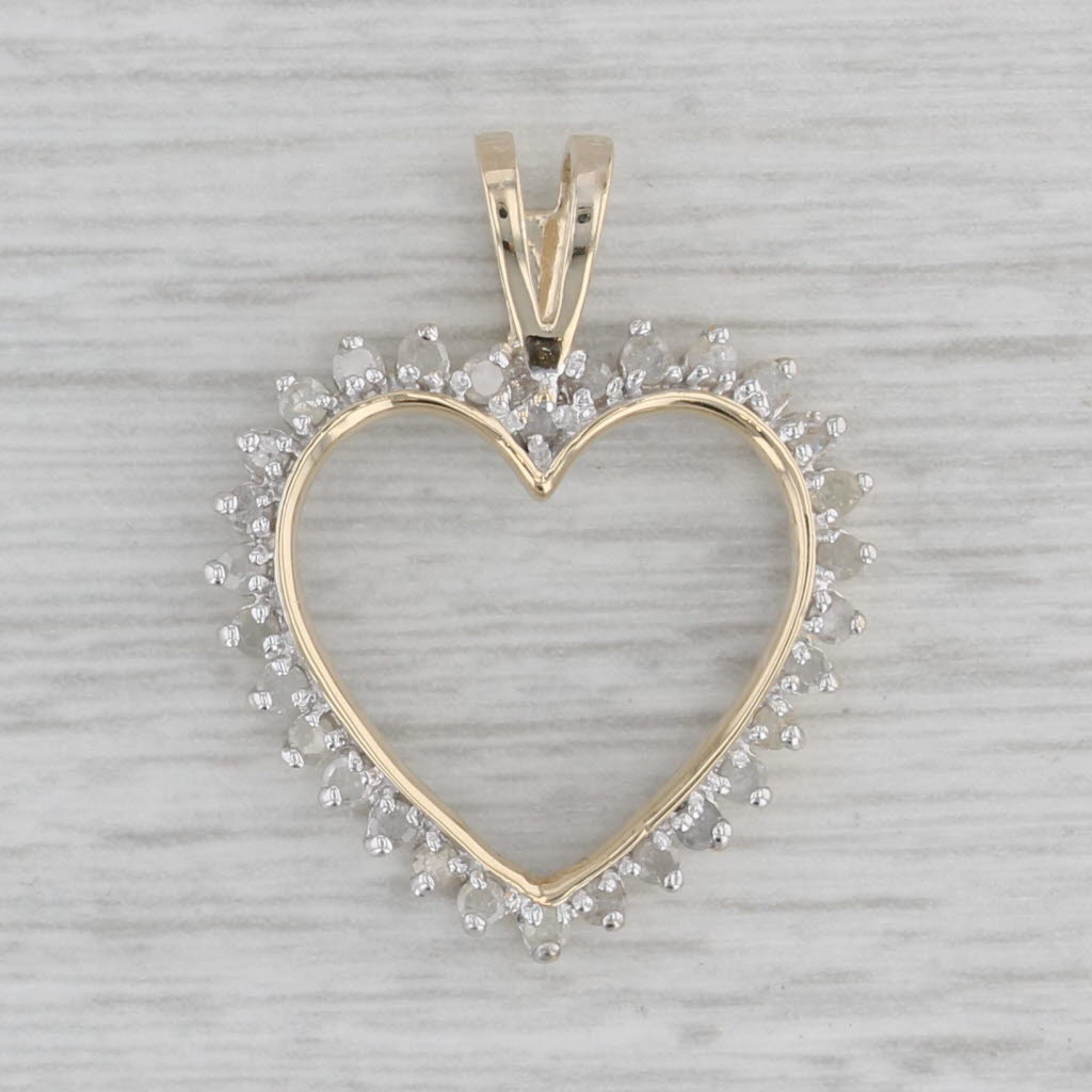 Gray 0.40ctw Diamond Open Heart Pendant 10k Yellow Gold
