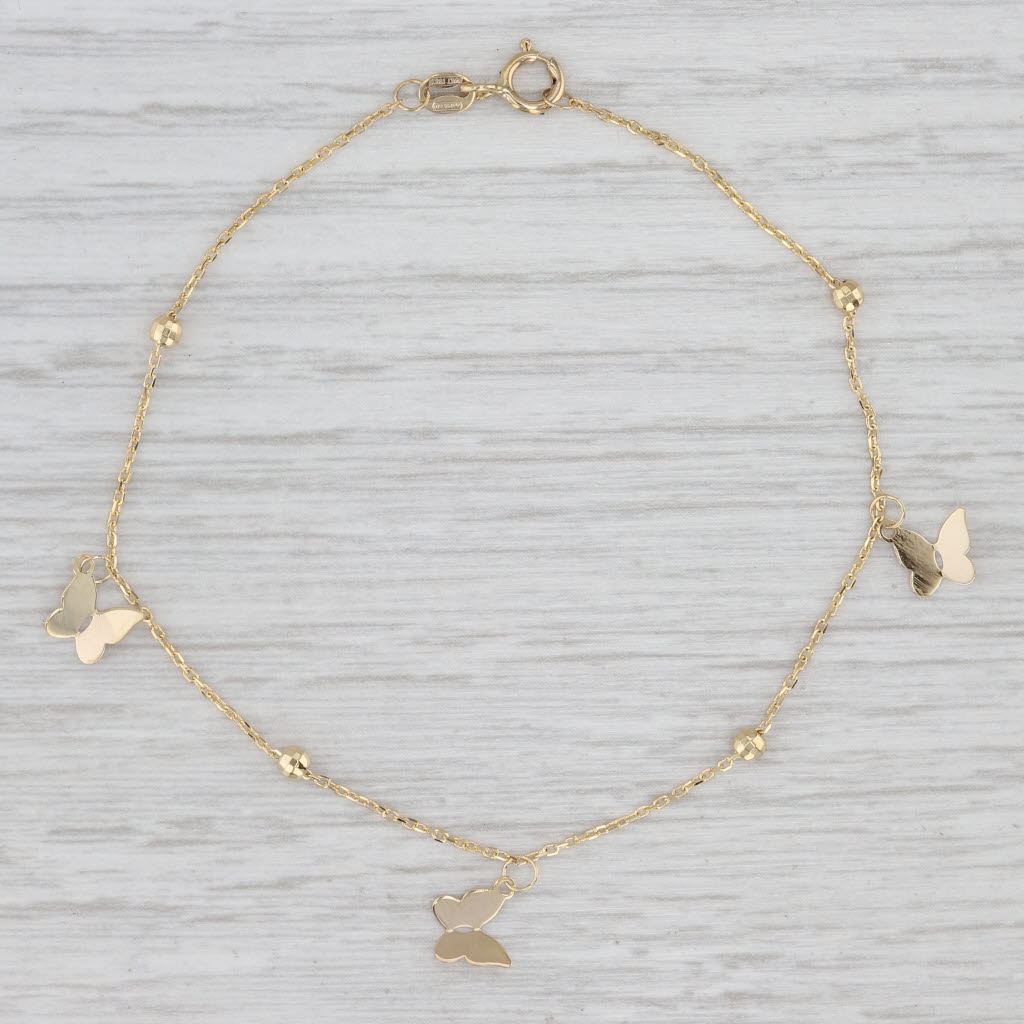 Light Gray New Small Butterfly Charms Fringe Bracelet 7" Cable Chain 14k Yellow Gold