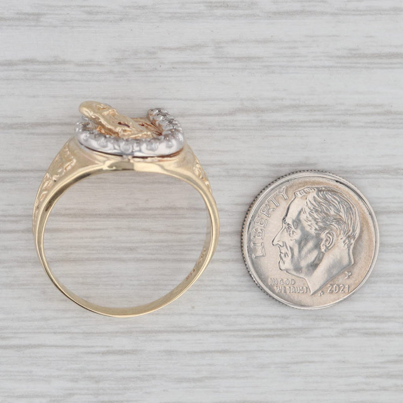 0.20ctw Diamond Horseshoe Horse Ring 14k Gold Size 11.5 Western Lab Created Ruby
