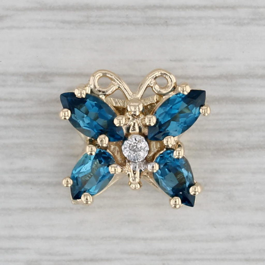 Gray 1.16ctw Blue Topaz Butterfly Slide Bracelet Charm 10k Yellow Gold Richard Klein