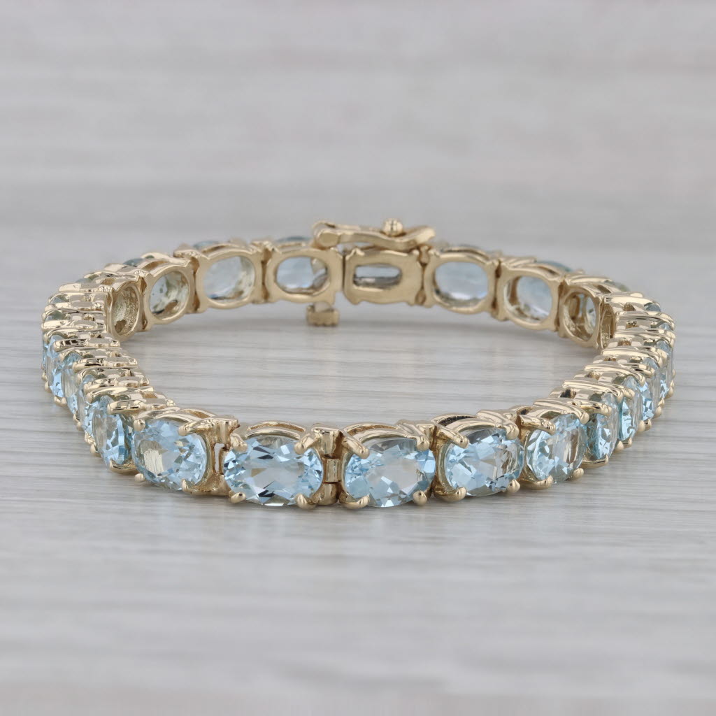 Gray 17ctw Aquamarine Tennis Bracelet 14k Yellow Gold 7" 5.7mm