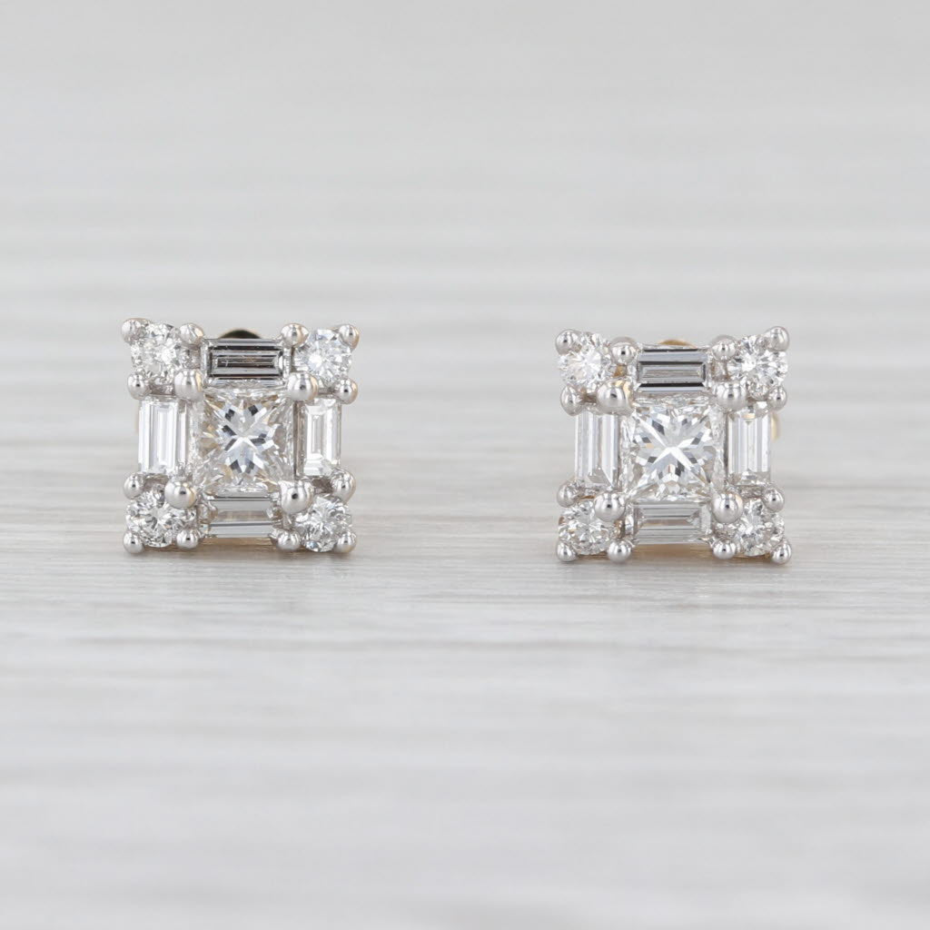 0.74ctw Diamond Halo Stud Earrings 14k Yellow Gold Square Studs