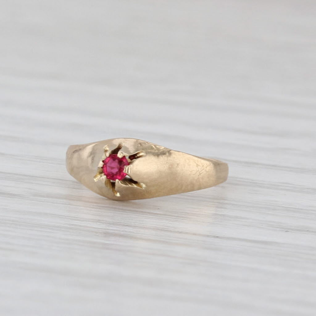 Vintage Simulated Ruby Red Glass Baby Ring 10k Yellow Gold Small Size