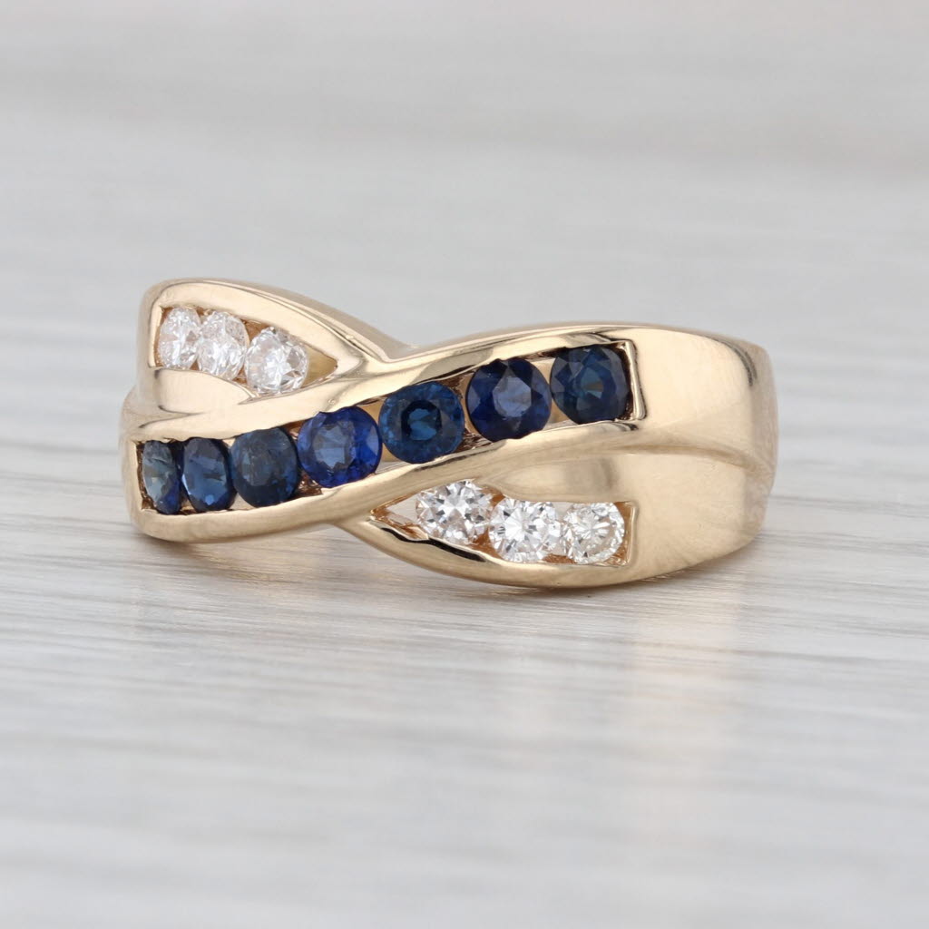 1.26ctw Blue Sapphire Diamond Crossover Ring 14k Yellow Gold Size 9