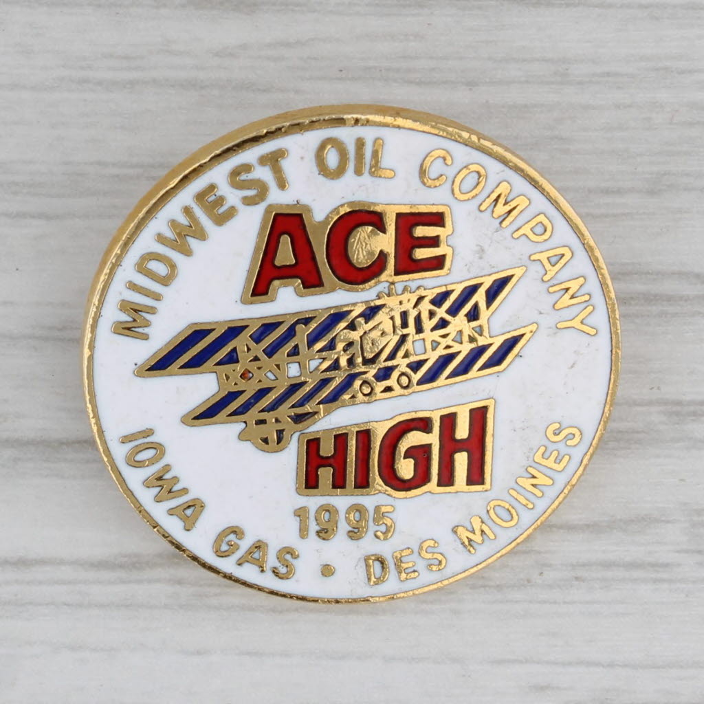 Gray Midwest Oil Company Iowa Gas Ace High Service Pin Enamel Plane