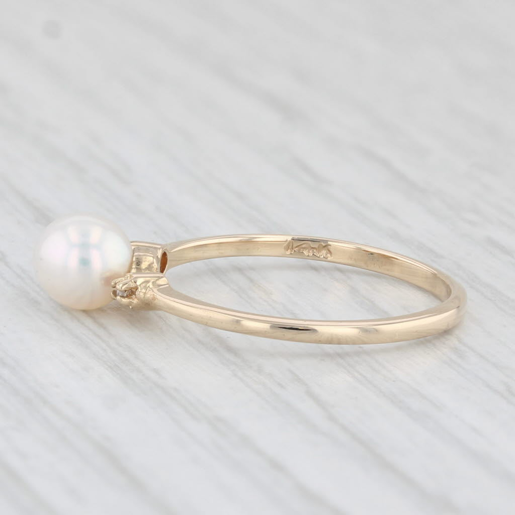Light Gray Cultured Pearl Solitaire Ring 14k Yellow Gold Size 6 Diamond Accents