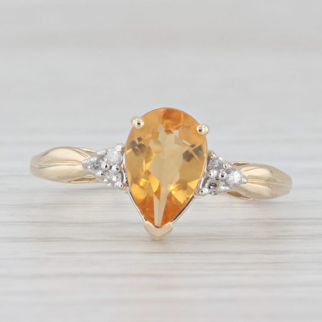 Light Gray 1.08ctw Orange Pear Citrine Diamond Ring 10k Yellow Gold Size 7 Teardrop