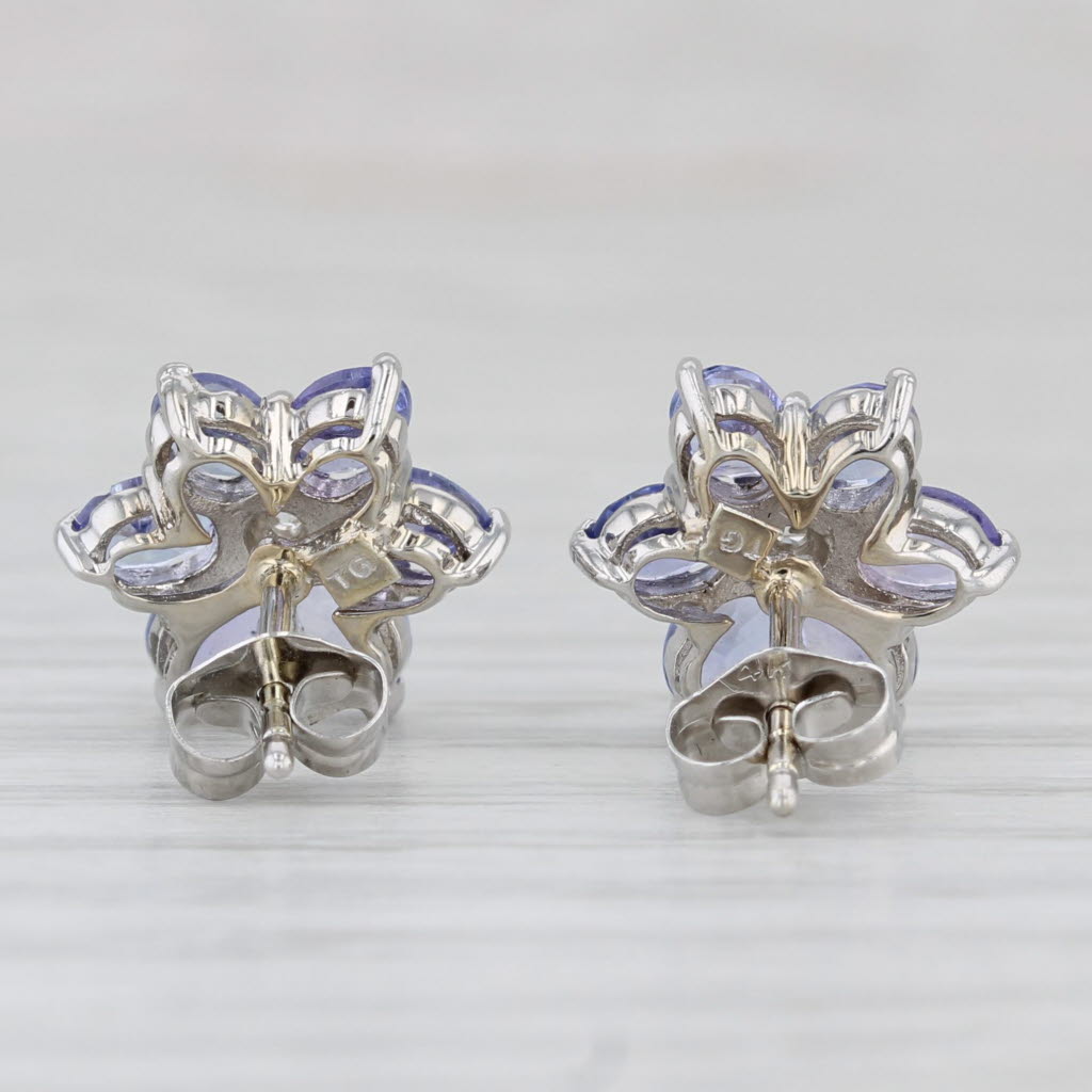 Light Gray 2.46ctw Tanzanite Flower Stud Earrings 14k White Gold