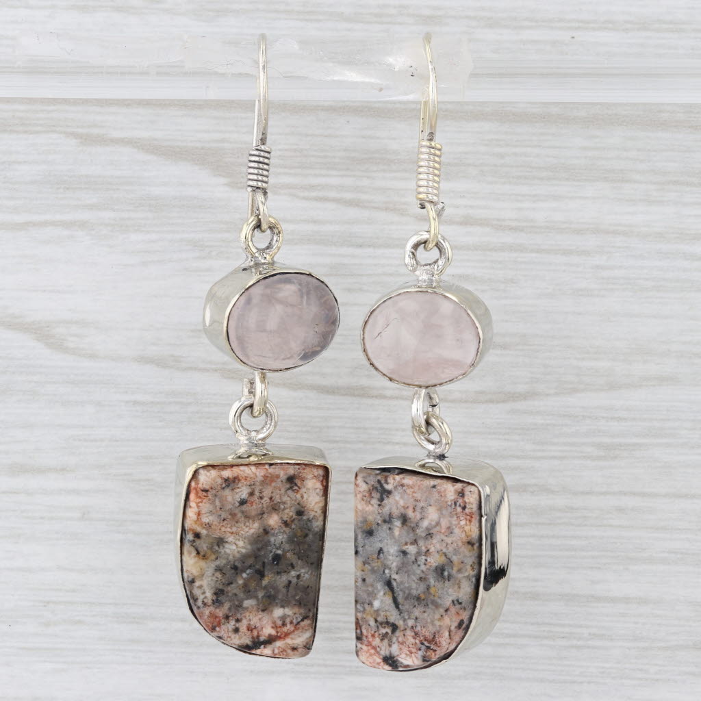 Quartz Chalcedony Dangle Statement Earrings Sterling Silver Hook Posts