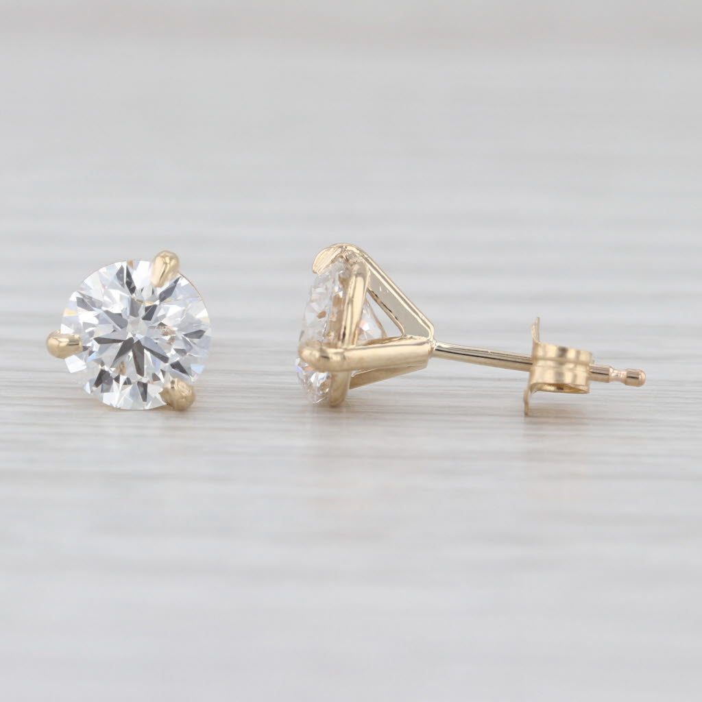 New IGI Lab Grown 2.03ctw Round Diamond Martini Stud Earrings 14k Gold Studs