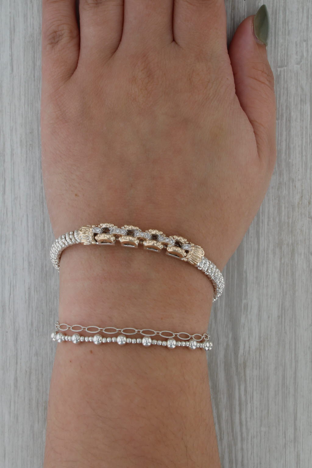 Alwand Vahan Diamond Bangle Bracelet 14k Yellow Gold Sterling Silver w/ Pouch