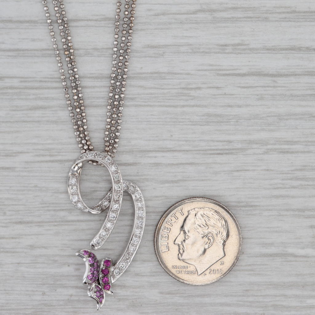 Gray 0.58ctw Pink Sapphire Diamond Swirl Butterfly Pendant Necklace 18k Gold Bergio