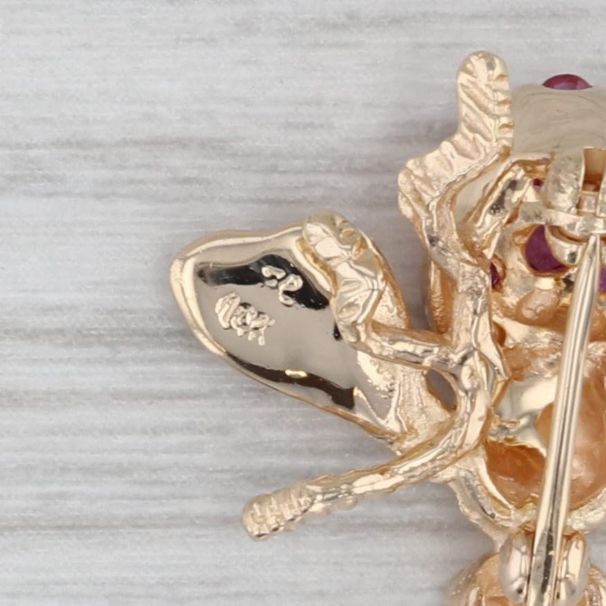 Gray 0.58ctw Ruby Sapphire Bee Pin 14k Yellow Gold Brooch Insect Jewelry