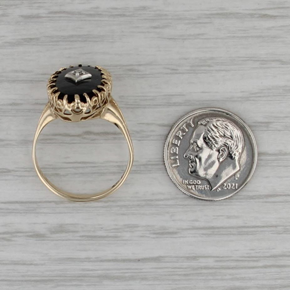 Onyx Diamond Signet Ring 10k Yellow Gold Size 7.5 Vintage