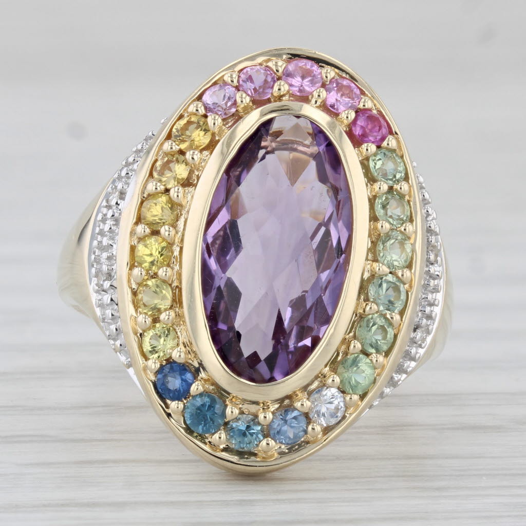 Gray 4.50ctw Oval Amethyst Sapphire Halo Ring 14k Gold Size 7.25 Cocktail Diamond