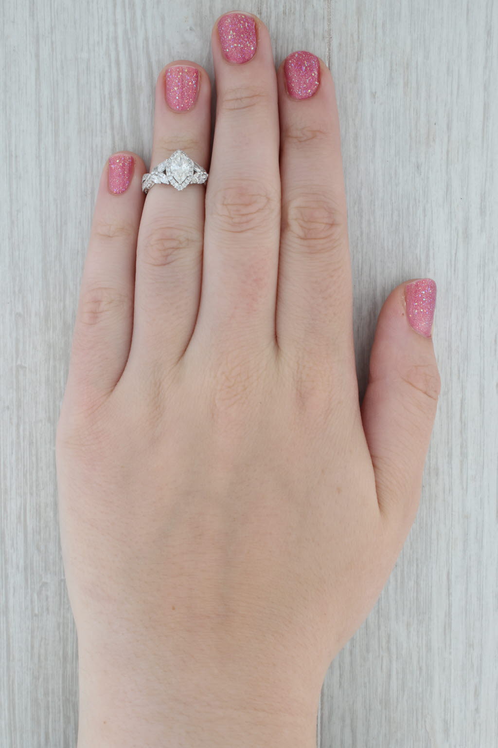 Dark Gray Neil Lane 1.34ctw Marquise Halo Engagement Ring 14k White Gold Size 4.25