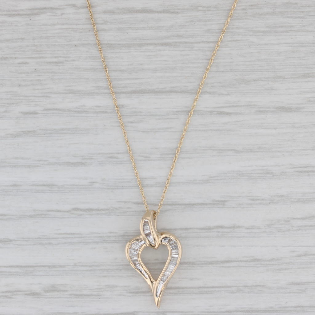 Gray 0.26ctw Diamond Open Heart Pendant Necklace 10k Yellow Gold 18.5" Rope Chain