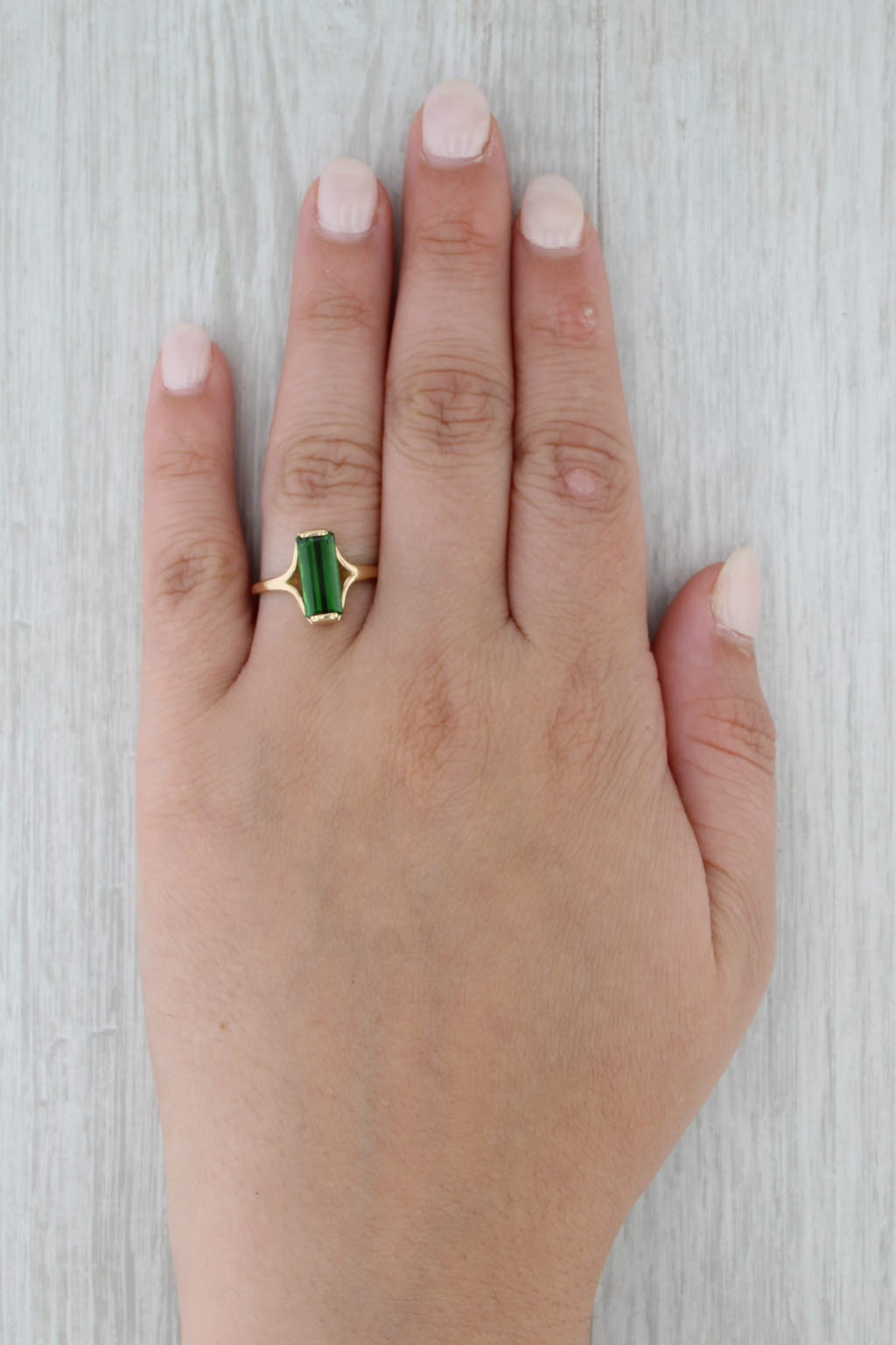 2ct Green Tourmaline Solitaire Ring 14k Yellow Gold Size 8