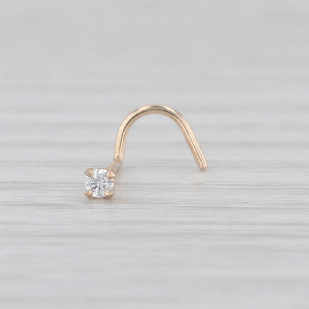 New Diamond Nose Piercing Stud 14k Yellow Gold Round Solitaire Curved Post 2
