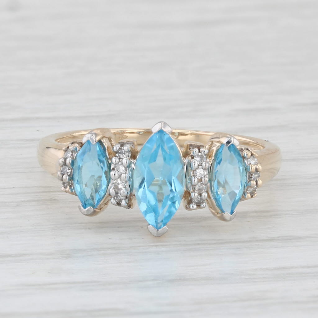 Light Gray 1.26ctw Blue Topaz Ring 10 Yellow Gold Marquise 3-Stone Size 6.75