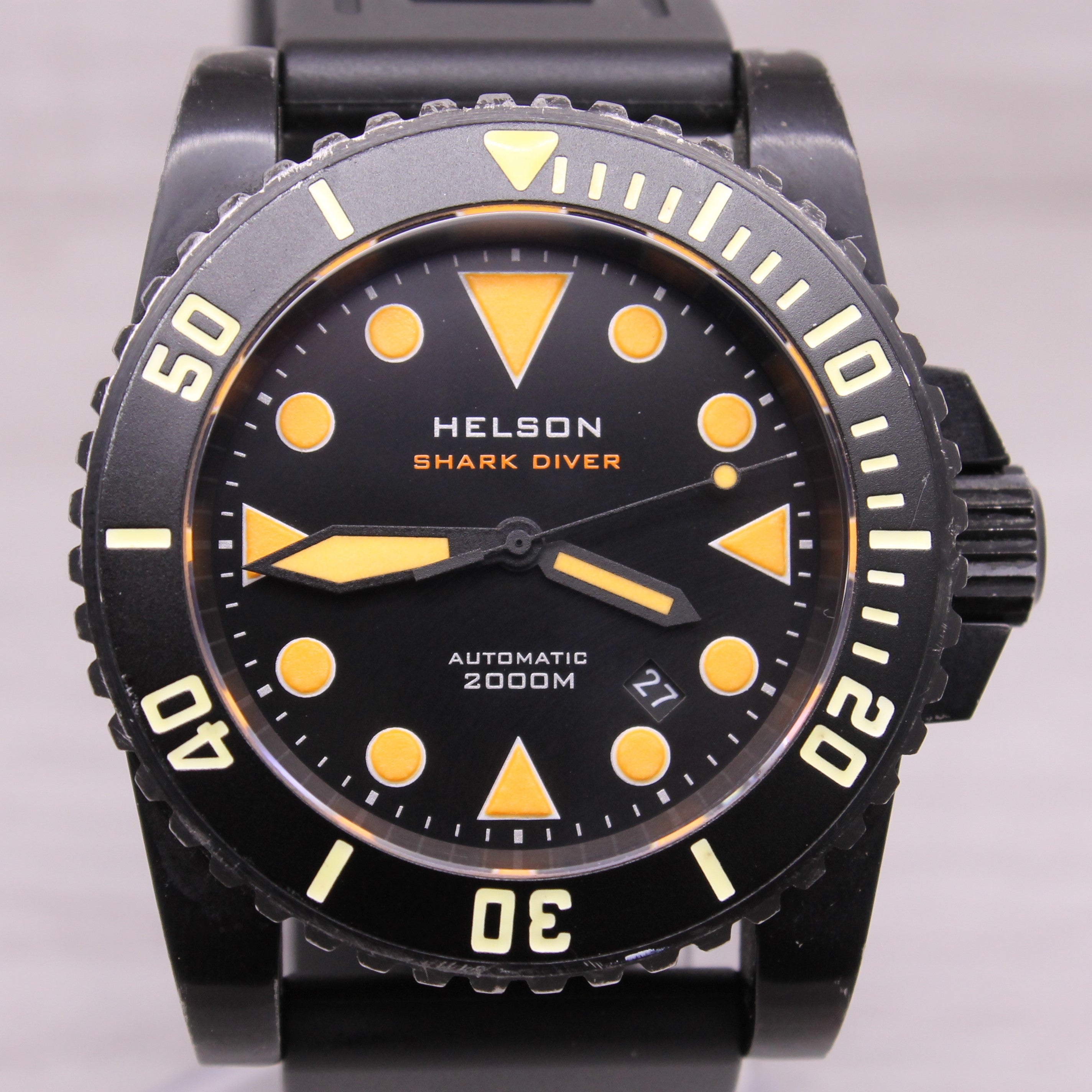 Light Gray Helson Sharkdiver 2000m 45mm Black PVD Mens Automatic Divers Watch w/ Bracelet