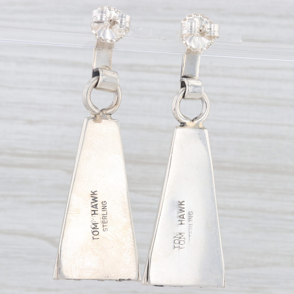 Light Gray Tom Hawk Navajo Native American Dangle Earrings Sterling Silver Vintage Drops