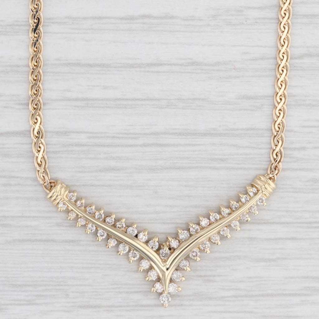 Light Gray 0.65ctw Diamond V Necklace 14k Yellow Gold 16.75" Woven Chain