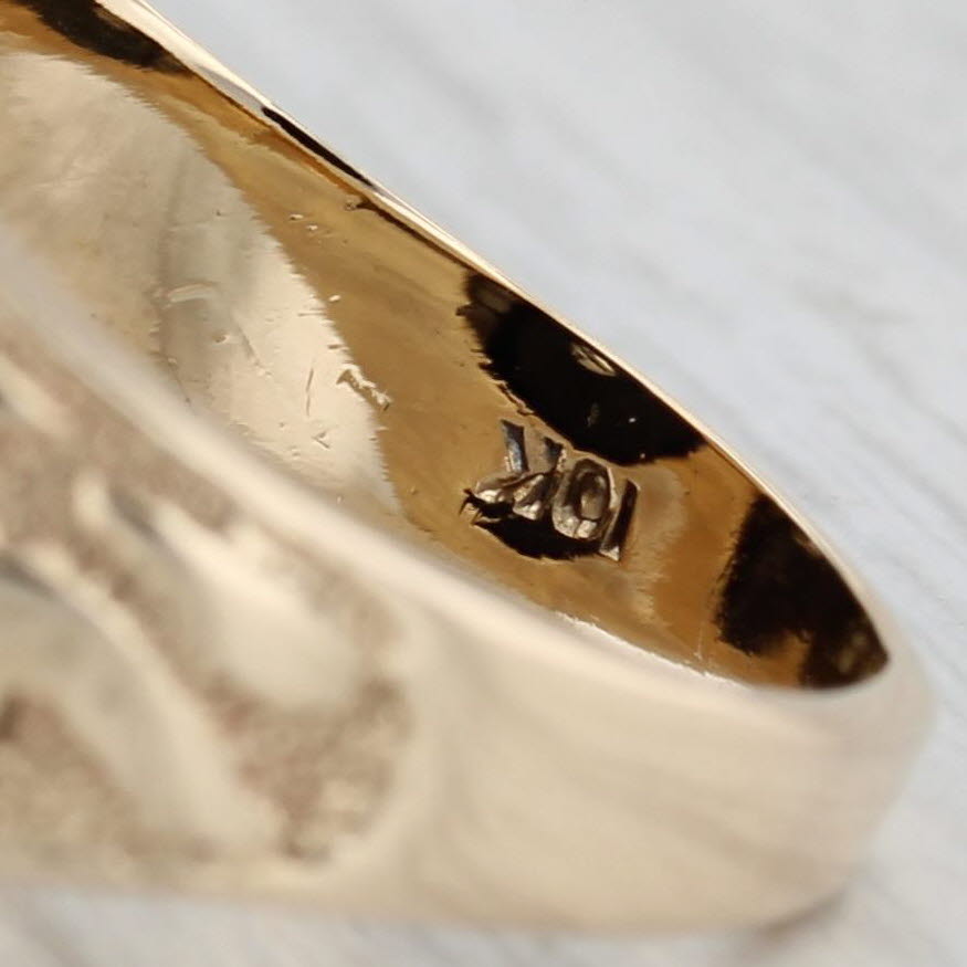 Gray Letter Initial T Onyx Diamond Signet Ring 10k Yellow Gold Ornate Men's Size 9.75