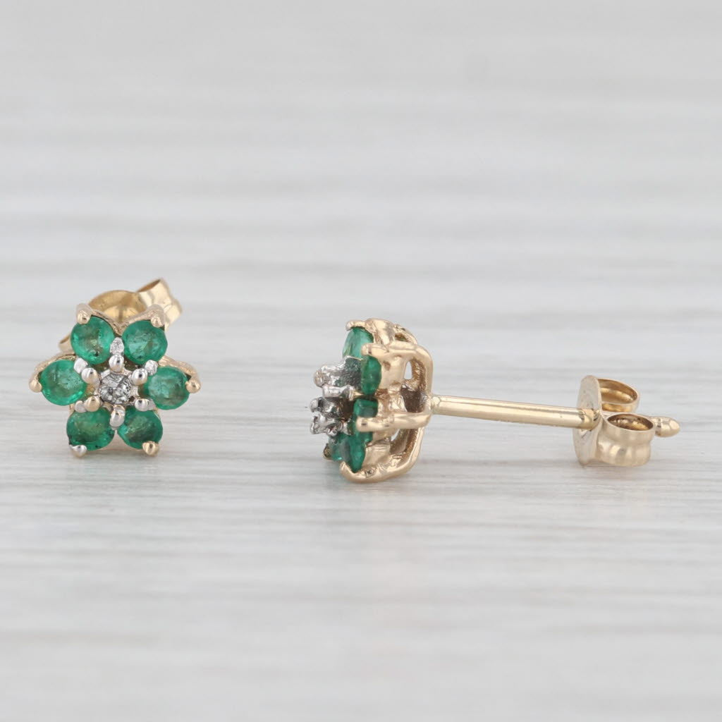 Light Gray 0.20ctw Emerald Flower Stud Earrings 14k Yellow Gold Diamond Accents