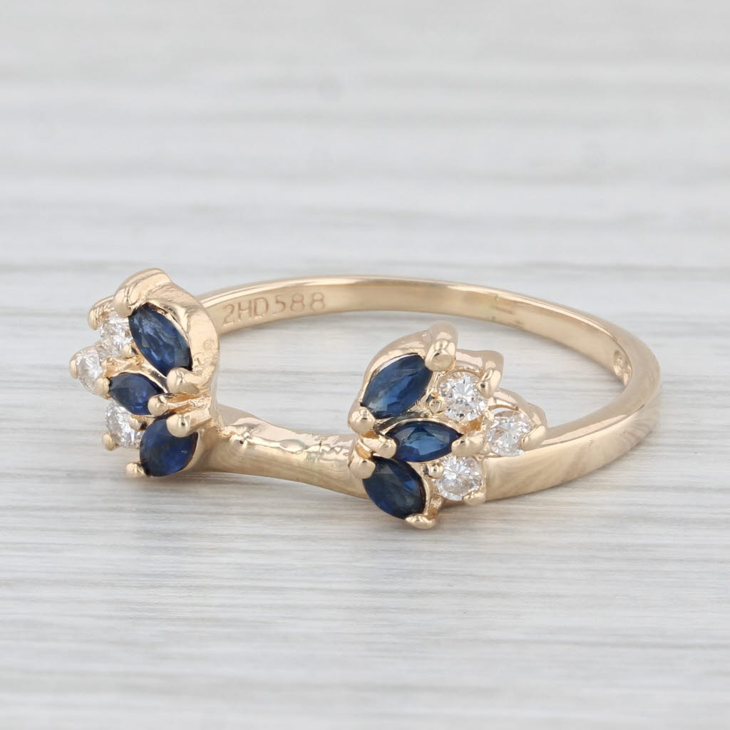 Light Gray 0.51ctw Blue Sapphire Diamond Ring Guard Jacket 14k Gold Wedding Bridal Sz 8.25