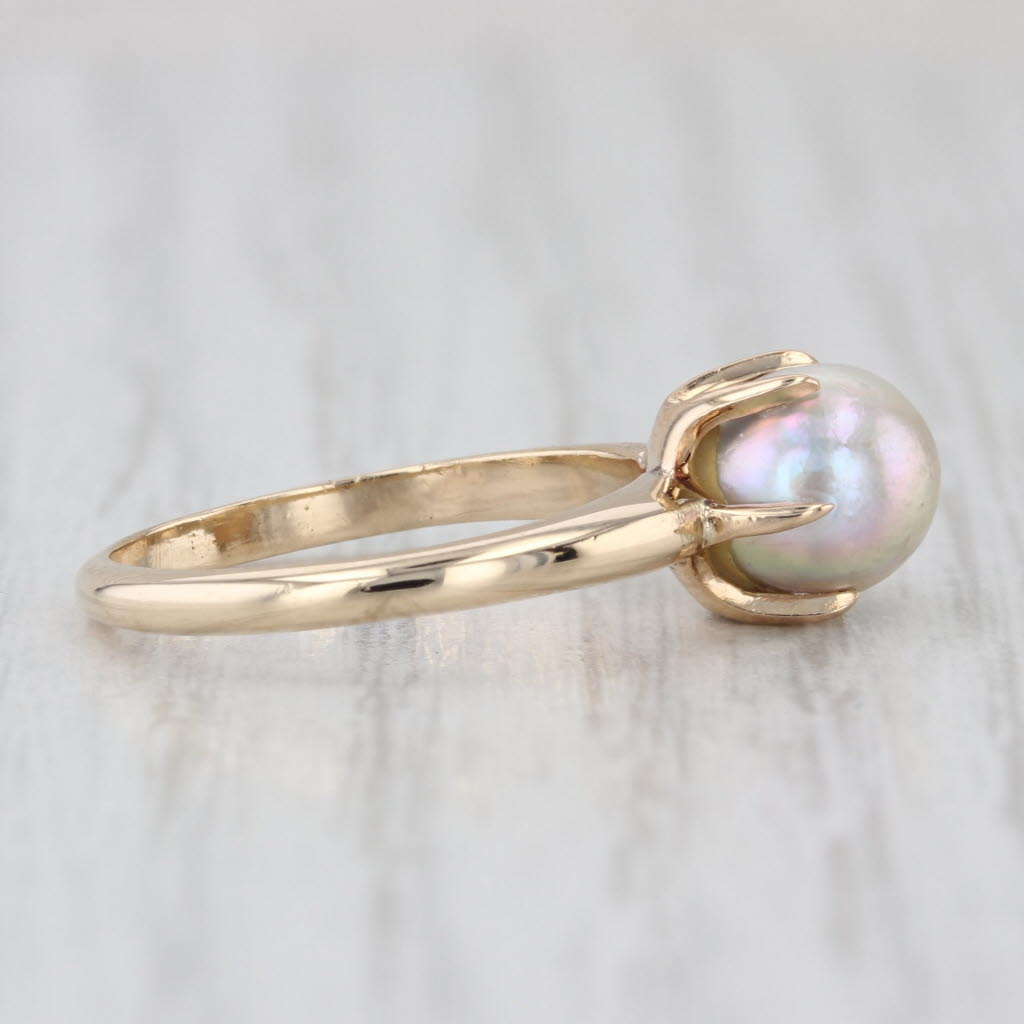 Gray Saltwater Cultured Pearl Solitaire Ring 14k Yellow Gold Size 5