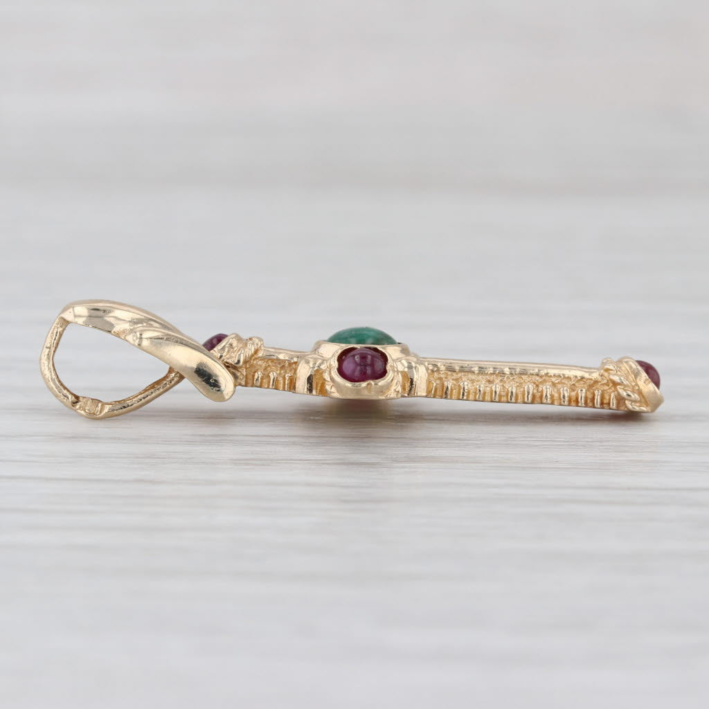Emerald Ruby Cabochon Cross Pendant 10k Yellow Gold