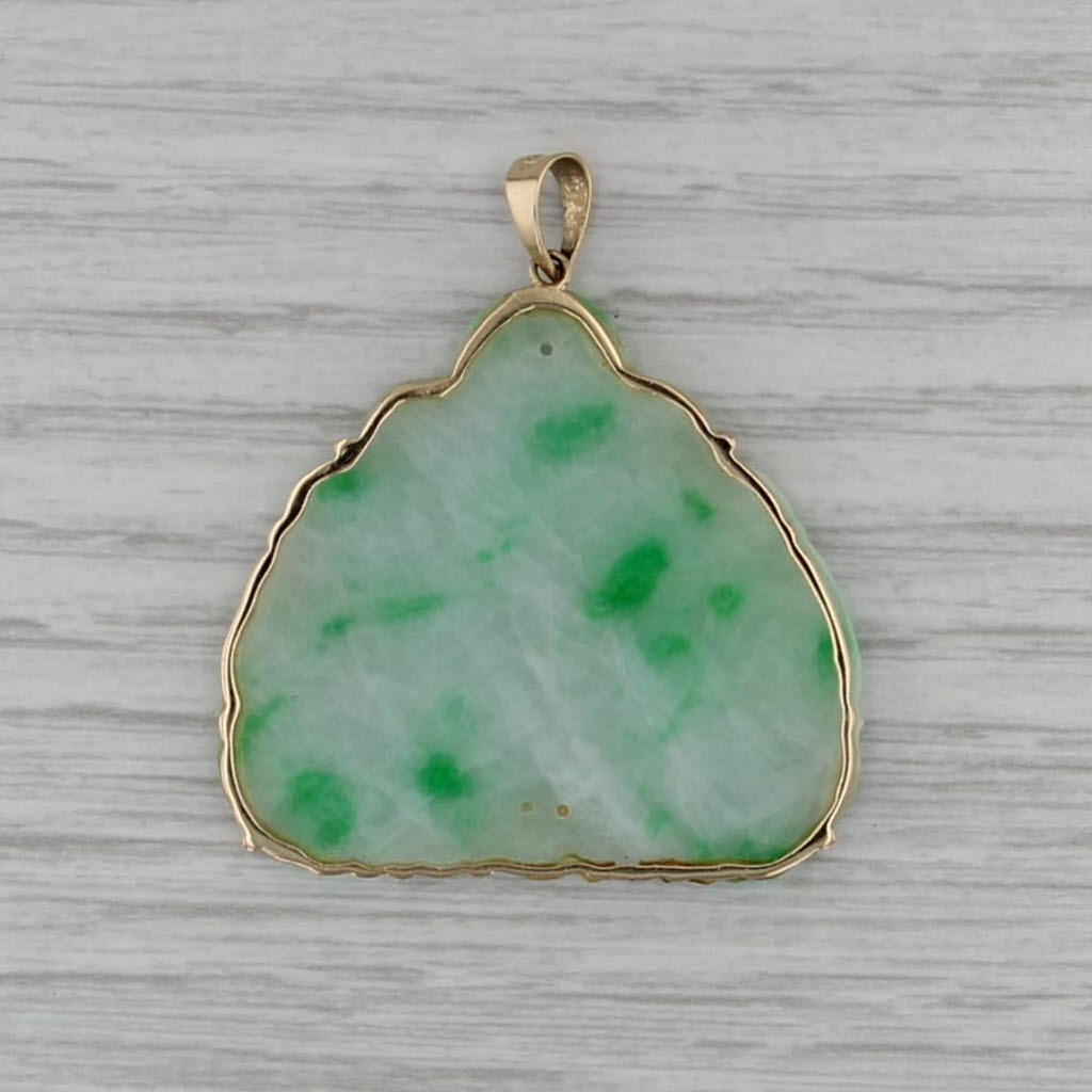 Green Jadeite Jade Carved Large Bag Pendant 14k Gold Insect Jewelry