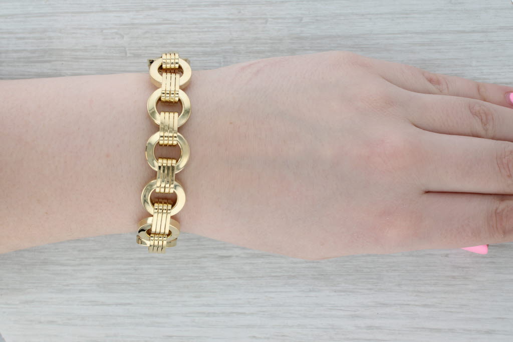 Gray Roberto Coin Linked Circles Bracelet 18k Yellow Gold 6.5" 16mm Statement