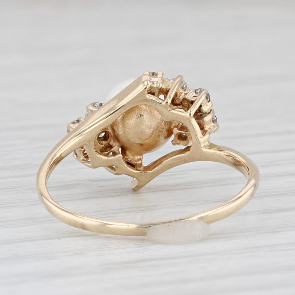 Light Gray Cultured Pearl Diamond Ring 14k Yellow Gold Size 6.5 Bypass