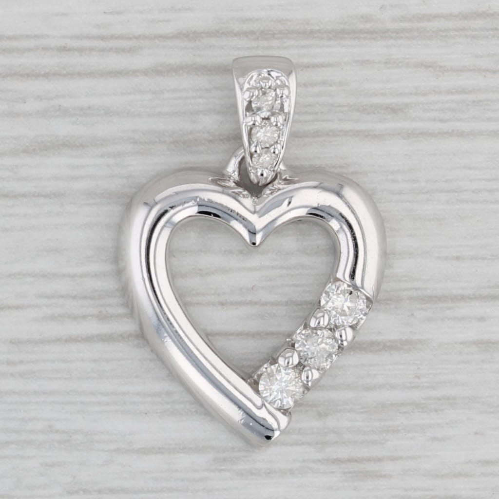 Gray 0.20ctw Diamond Open Heart Pendant 14k White Gold Drop