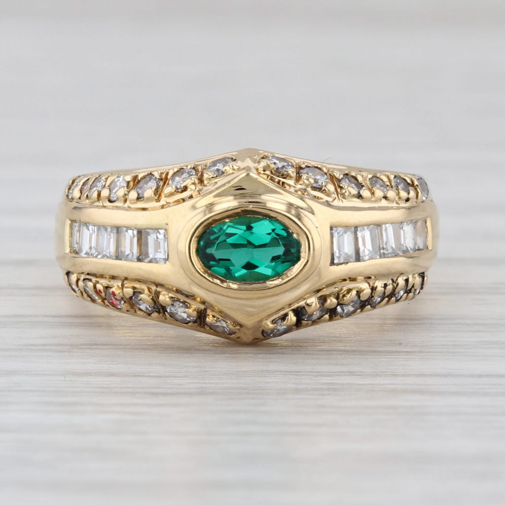 0.96ctw Lab Created Emerald Diamond Ring 18k Yellow Gold Size 6.25-6.5