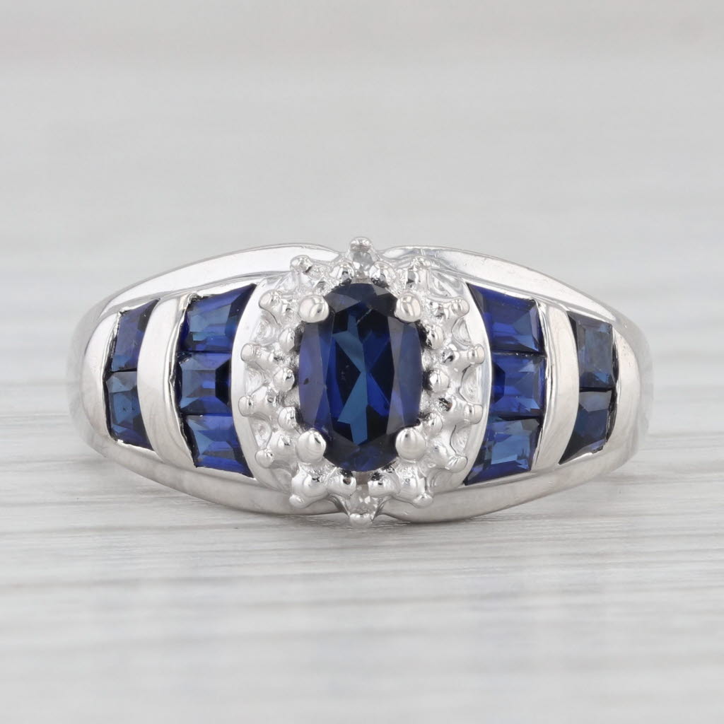 Light Gray 1.30ctw Lab Created Blue Sapphire Diamond Ring 10k White Gold Size 7