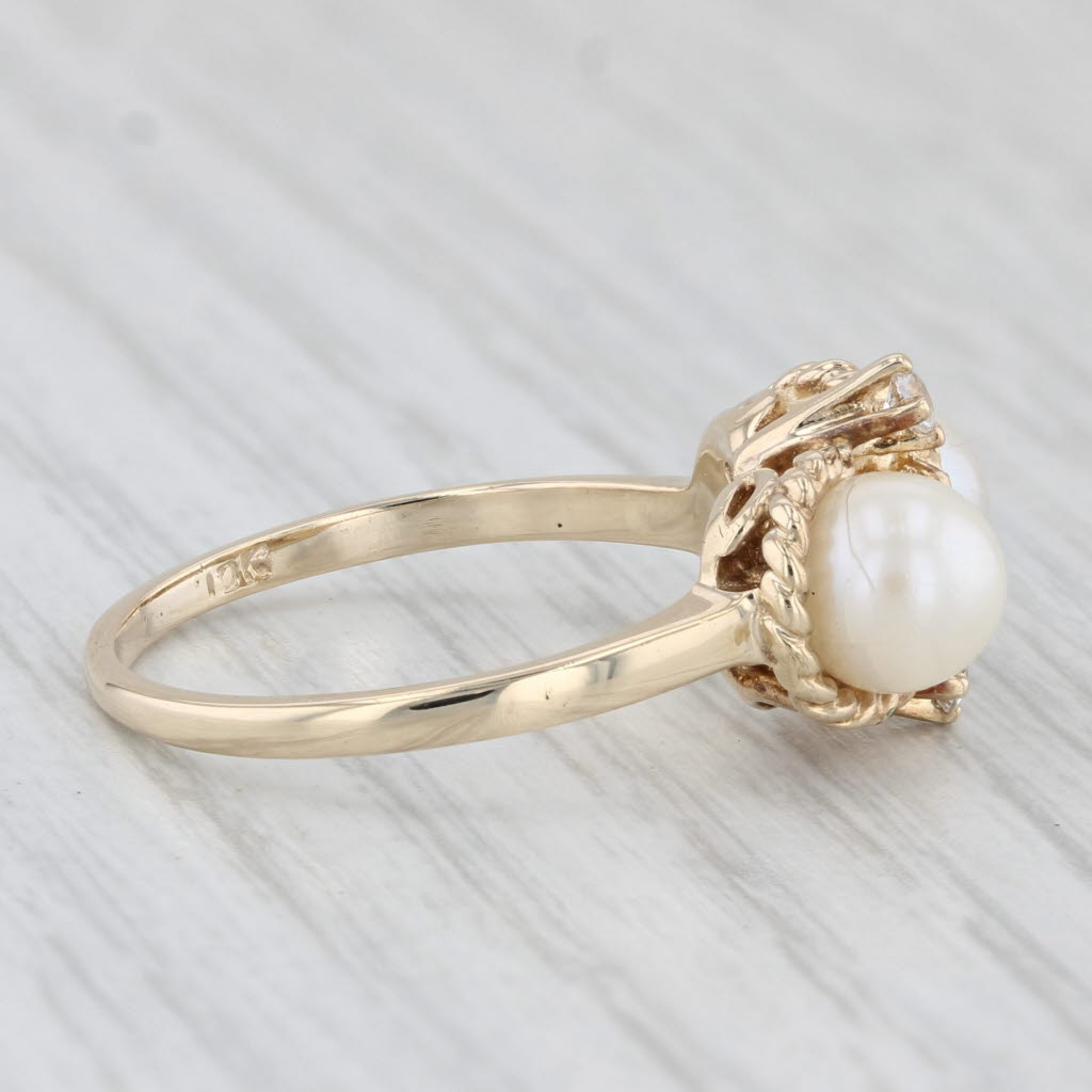 Light Gray Cultured Pearl Cubic Zirconia Ring 10k Yellow Gold Size 8