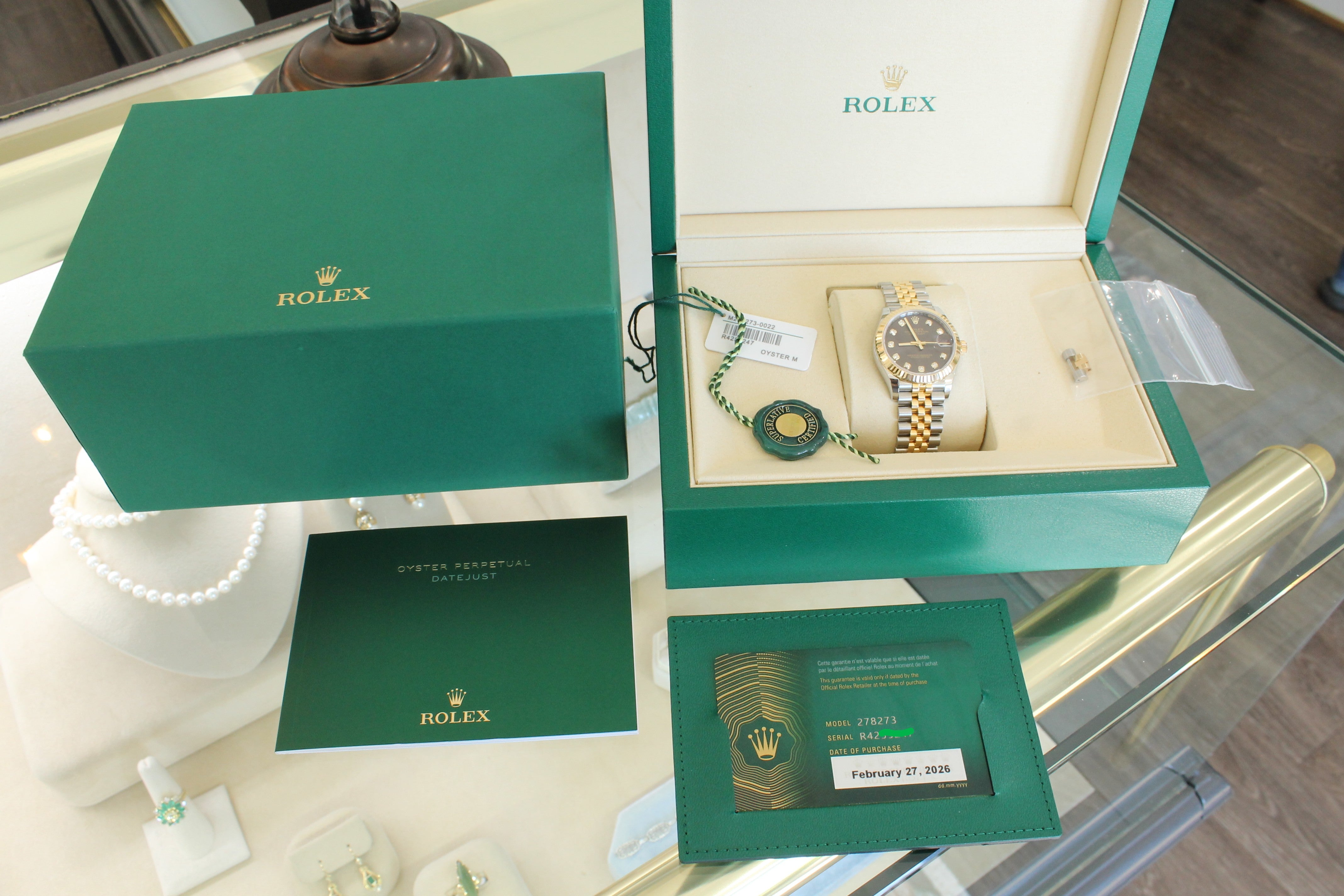 2026 Rolex Datejust 31mm 278273 18k Steel Gold Watch Grey Diamond Dial Box Card