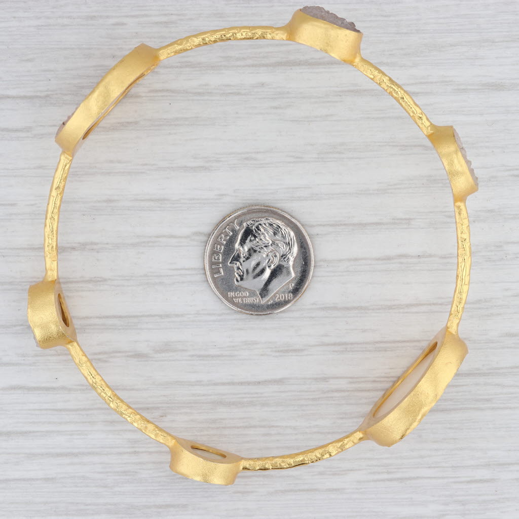 New Nina Nguyen 8" Bangle Bracelet Druzy Quartz 22k Gold Vermeil Sterling Silver