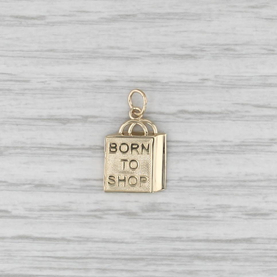 "Born to Shop" Bag Charm 14k Yellow Gold Pendant