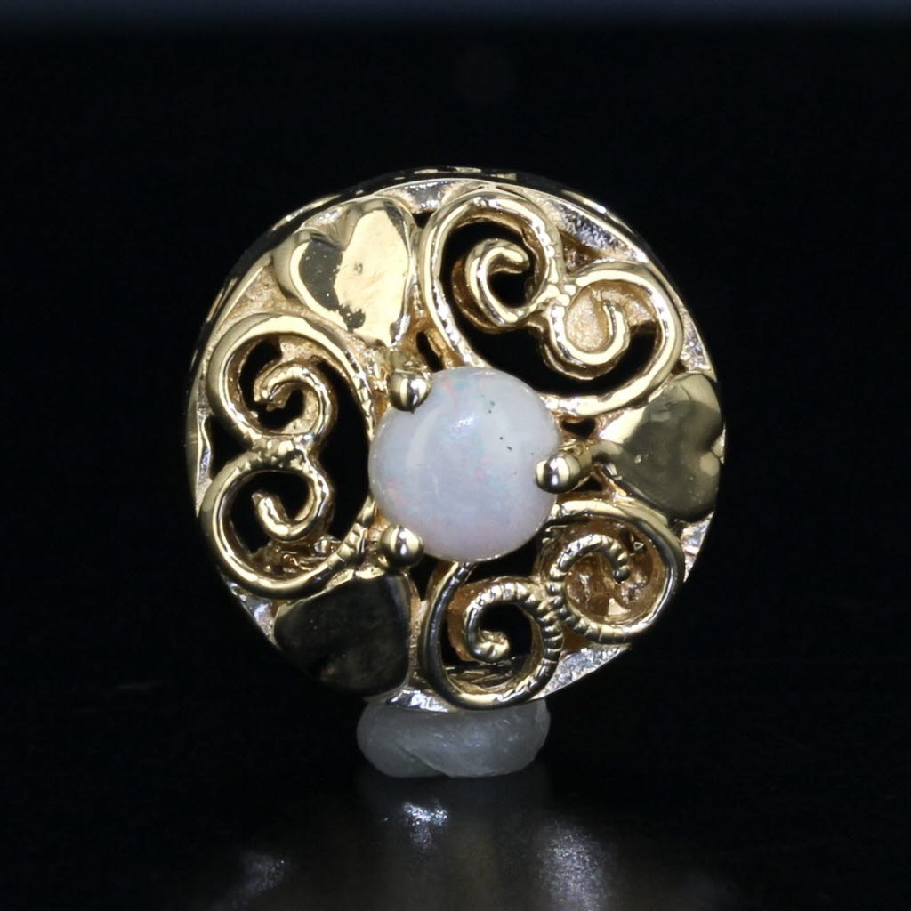 Gray Ornate Opal Hearts Slide Bracelet Charm 10k Yellow Gold October Birthstone OMG