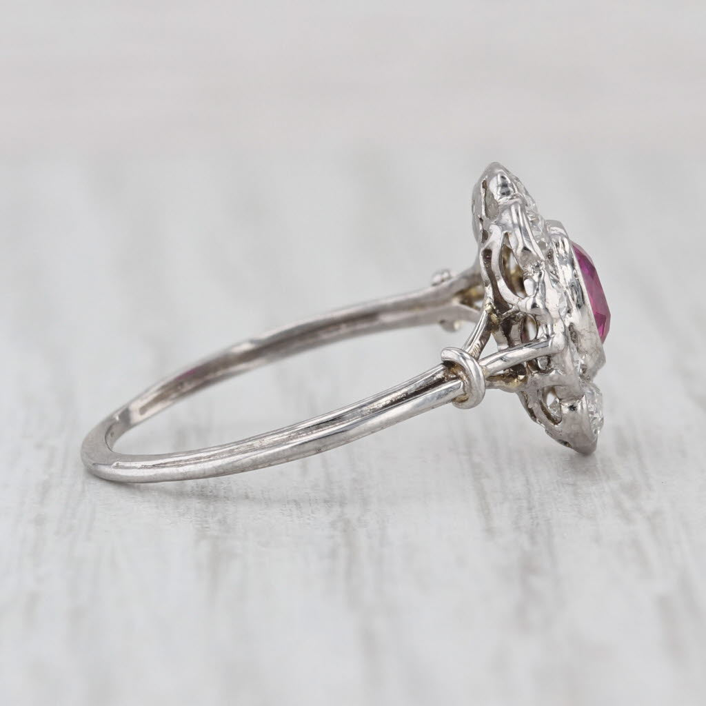 Antique 1.61ctw Ruby Diamond Halo Ring Platinum Size 8.25 GIA Engagement