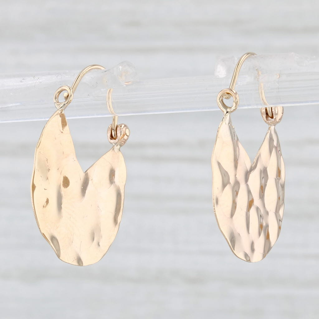 Light Gray Hammered Drop Earrings 14k Yellow Gold Pierced Hoops